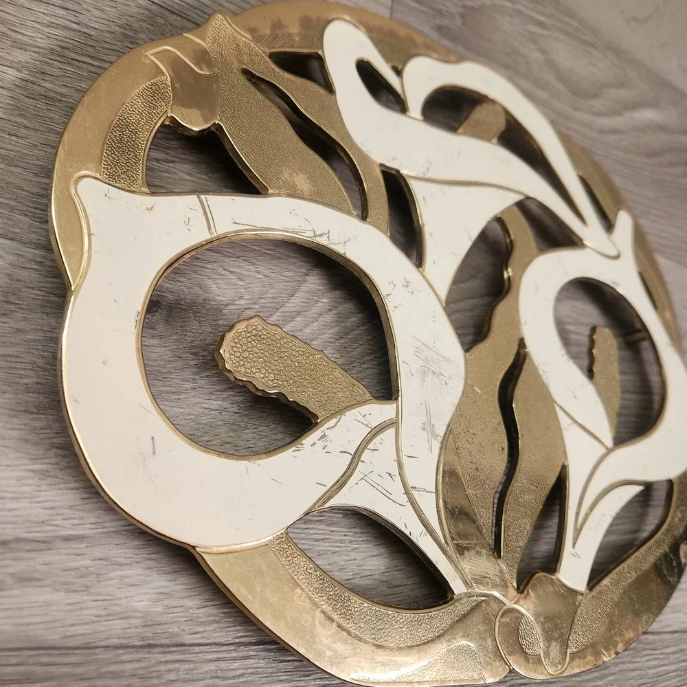 Vintage Gold White Calla Lily Trivet 9